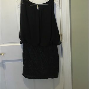 M M Couture Black Chiffon Dress with Sequence Skirt